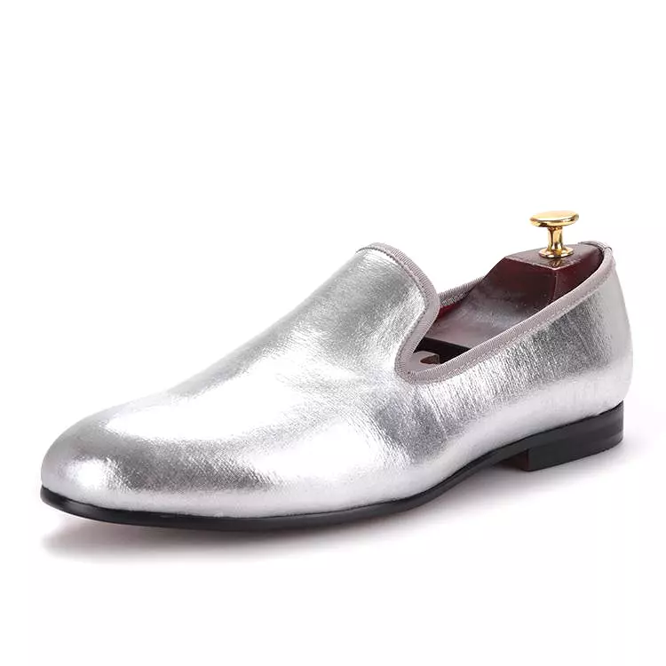 OneDrop Men Flats Handmade Shiny Gold And Silver Party Wedding Prom Loafers