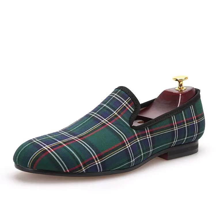 OneDrop Scotch Plaids Fabric Handmade Men Dress Shoes Wedding Party Banquet Prom Loafers