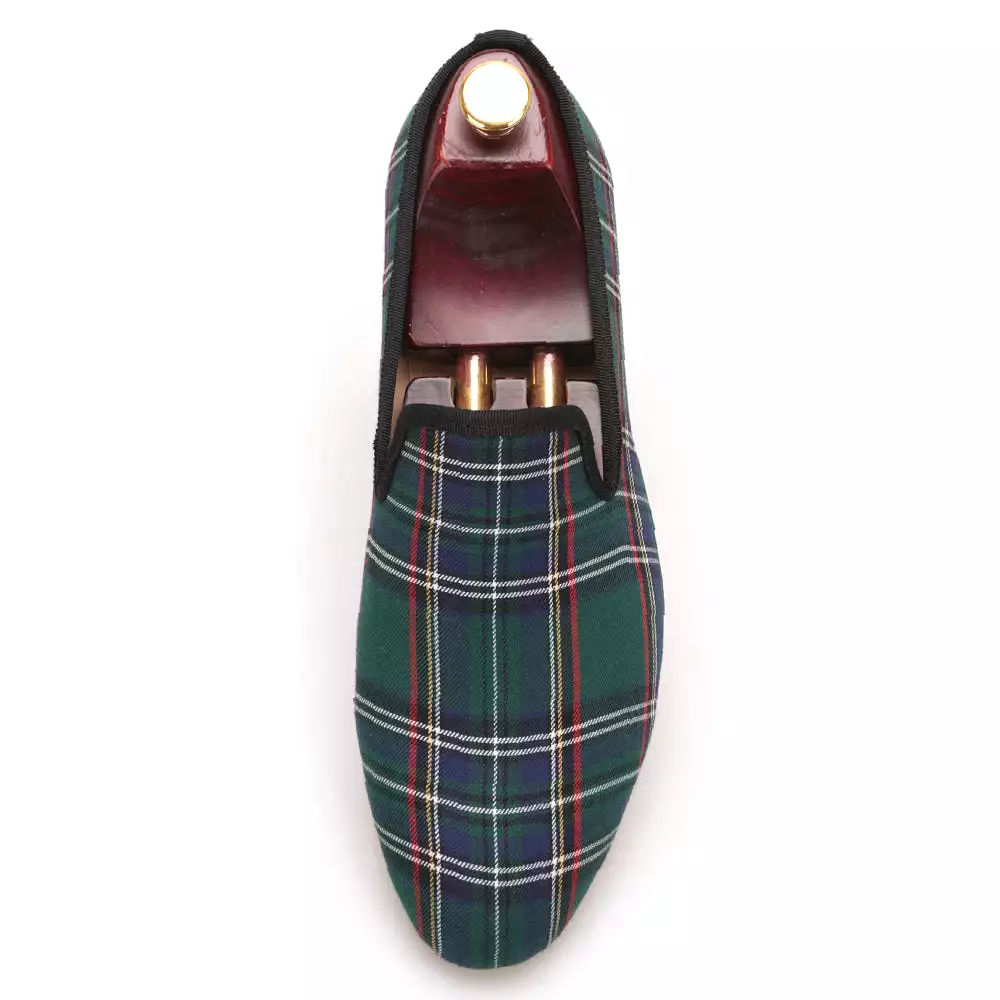 OneDrop Scotch Plaids Fabric Handmade Men Dress Shoes Wedding Party Banquet Prom Loafers