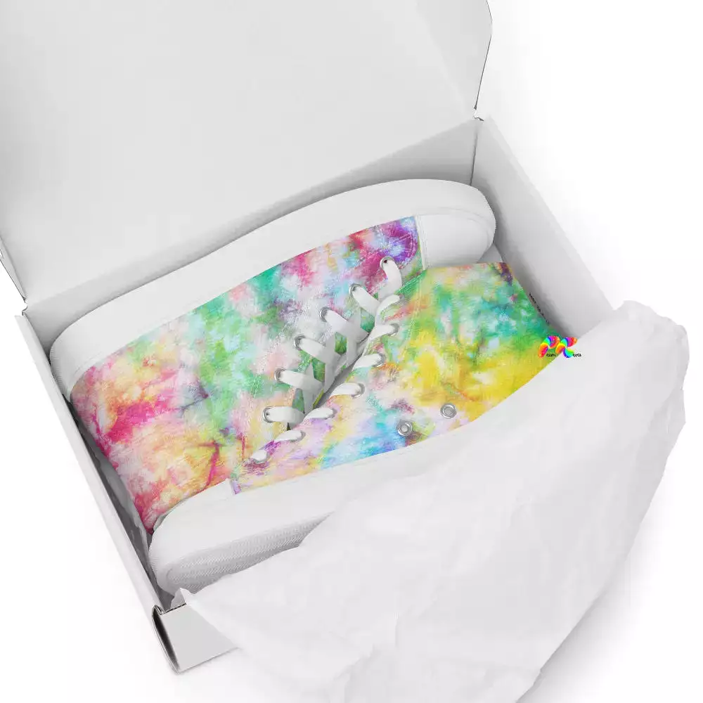 Pastel Tie Dye Women's High Top Canvas Shoes