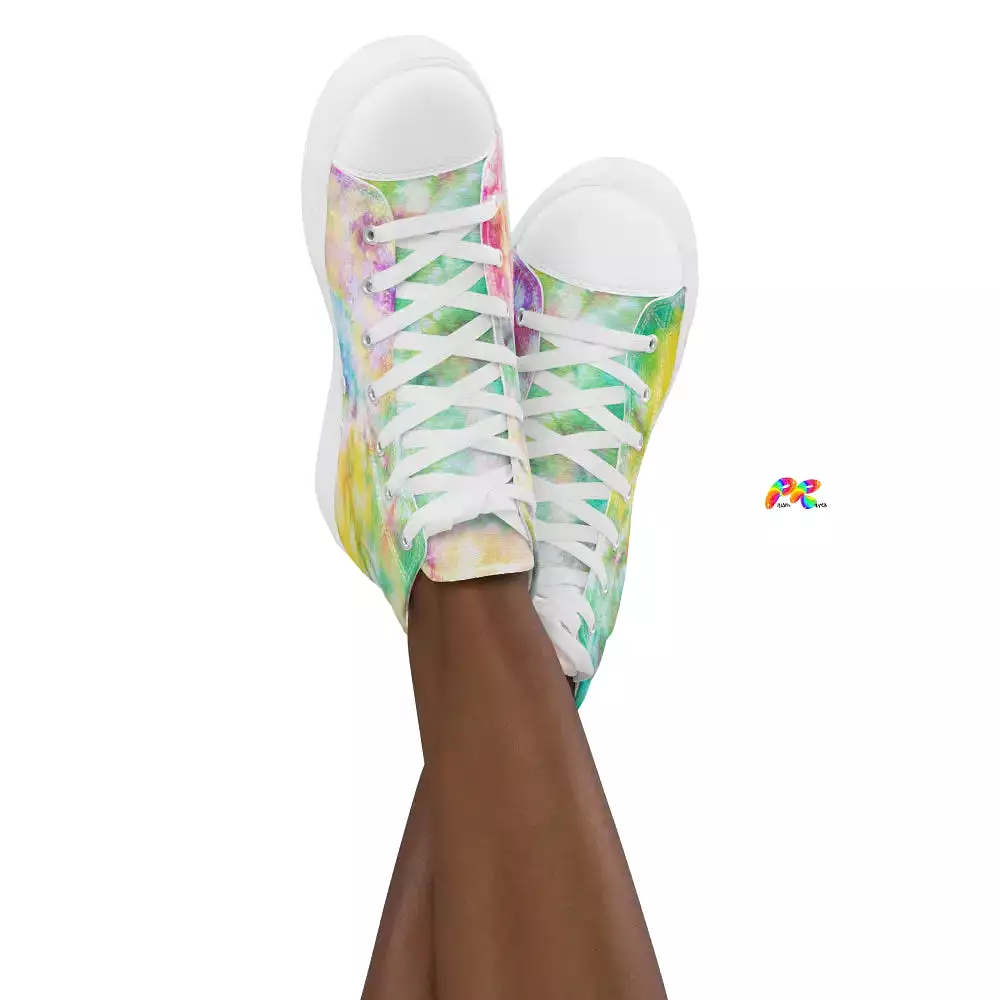 Pastel Tie Dye Women's High Top Canvas Shoes