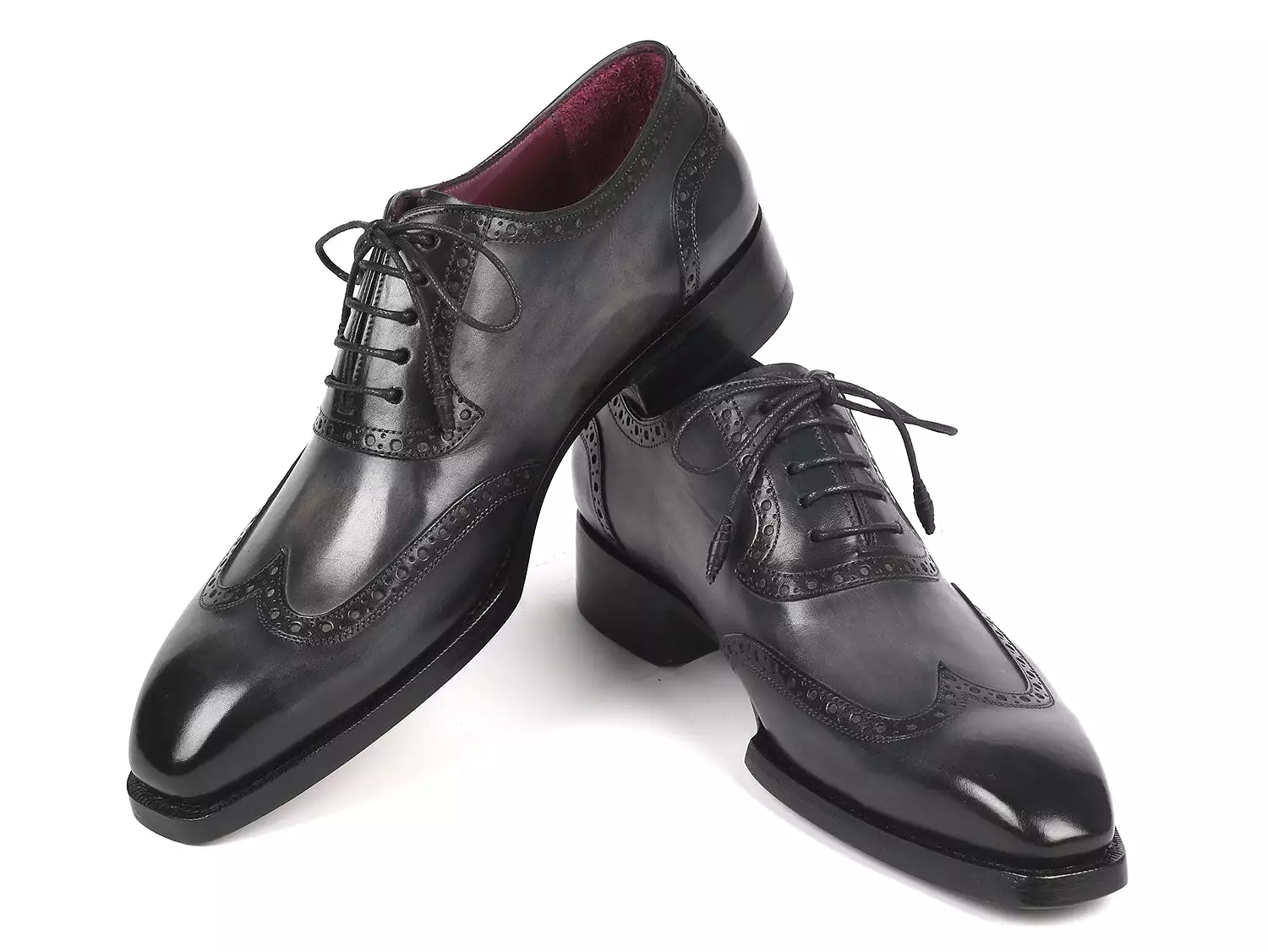 Paul Parkman Goodyear Welted Men's Wingtip Oxfords Black & Gray - 6819-GRY