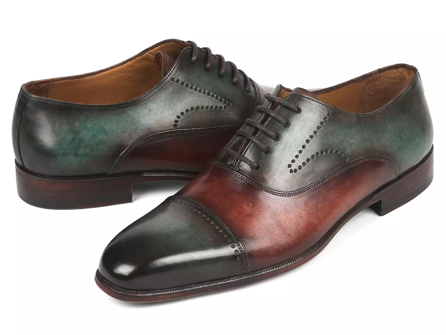 Paul Parkman Men's Cap Toe Oxfords Green & Brown 314-GRNBRW