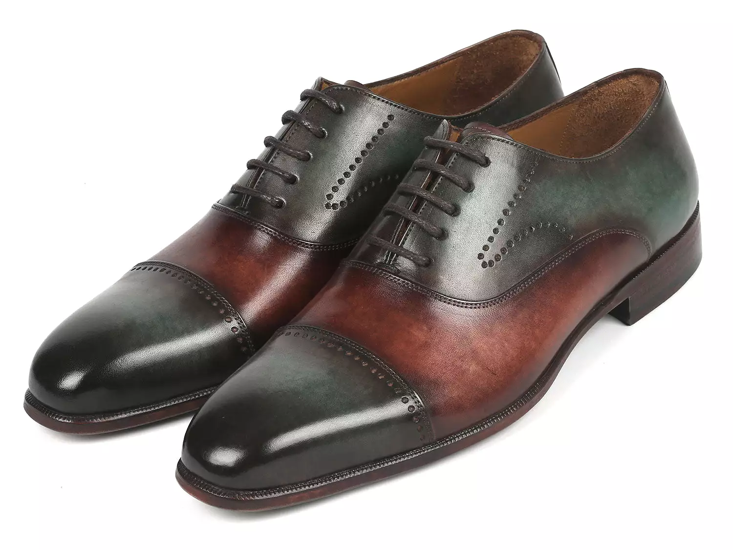 Paul Parkman Men's Cap Toe Oxfords Green & Brown 314-GRNBRW