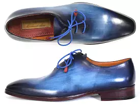 Paul Parkman Men's Plain Toe Wholecut Oxfords Blue Hand-Painted - 755-BLU