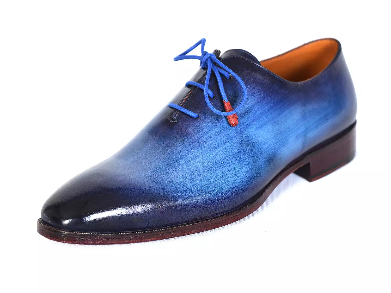 Paul Parkman Men's Plain Toe Wholecut Oxfords Blue Hand-Painted - 755-BLU