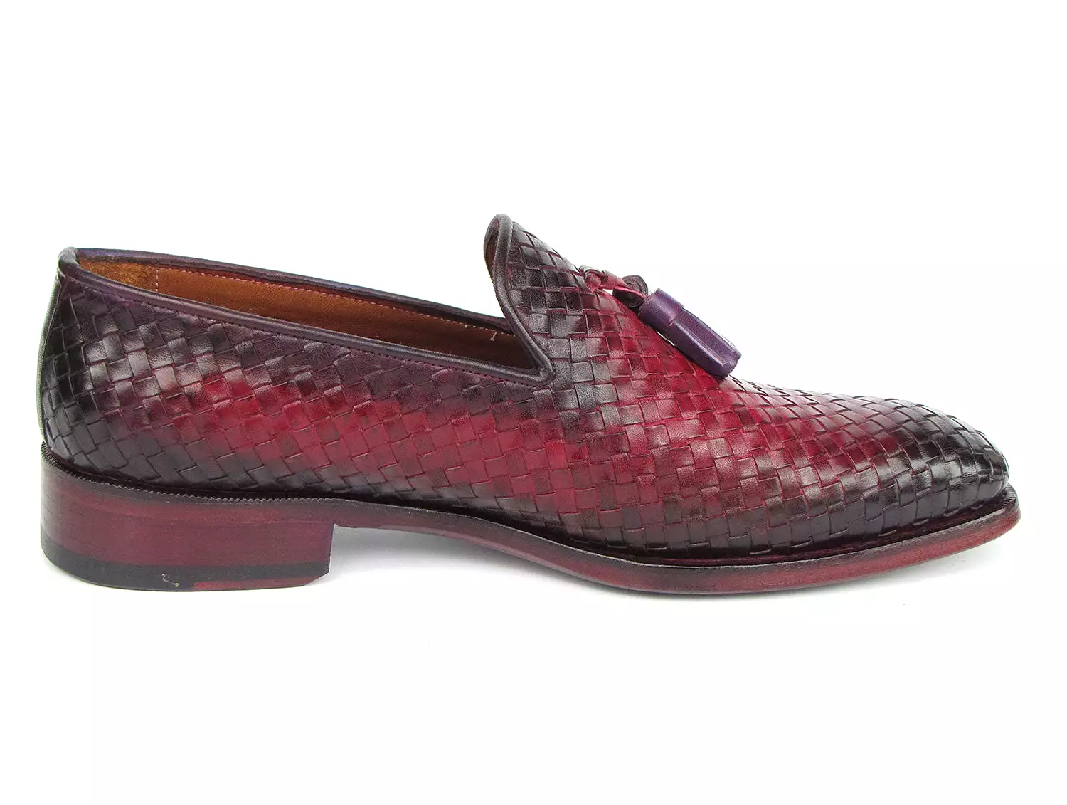 Paul Parkman Men's Woven Leather Tassel Loafers Burgundy - WVN88-BUR