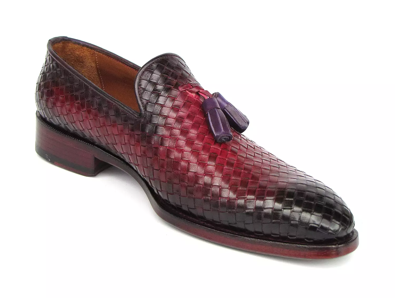 Paul Parkman Men's Woven Leather Tassel Loafers Burgundy - WVN88-BUR