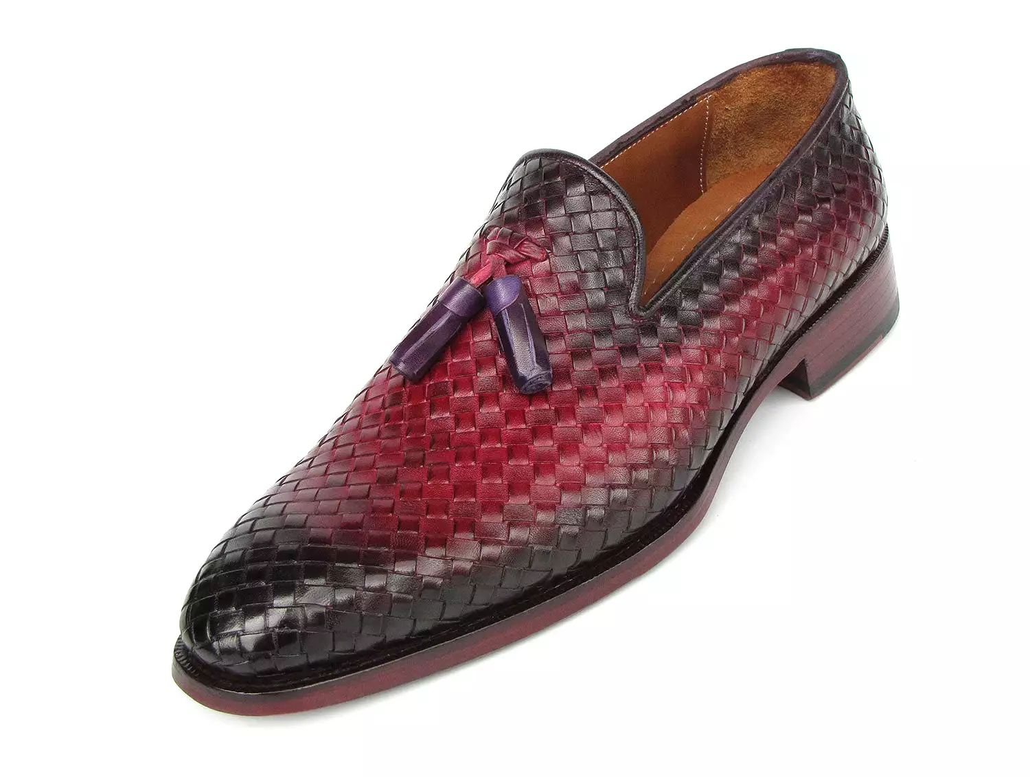 Paul Parkman Men's Woven Leather Tassel Loafers Burgundy - WVN88-BUR