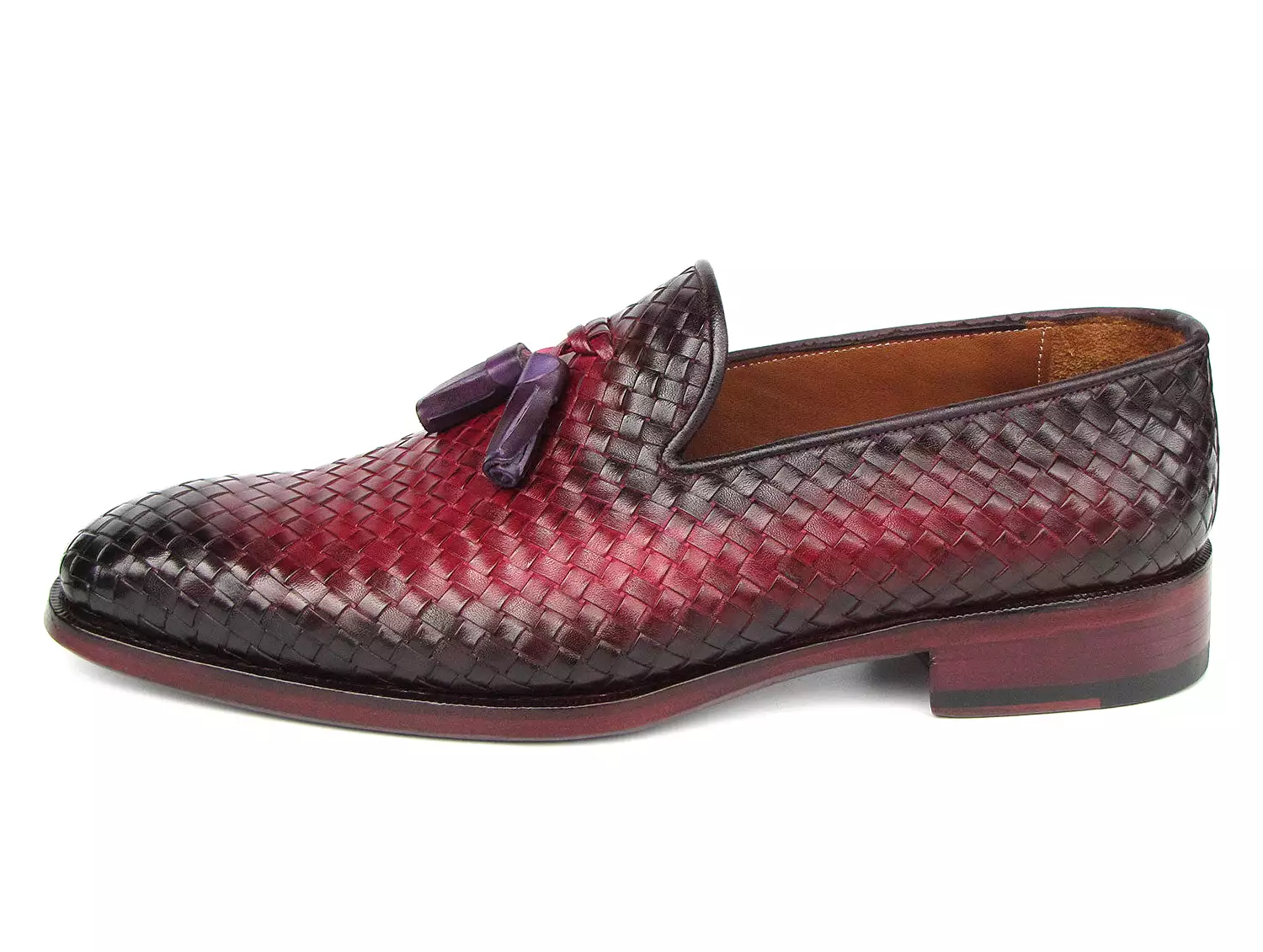 Paul Parkman Men's Woven Leather Tassel Loafers Burgundy - WVN88-BUR