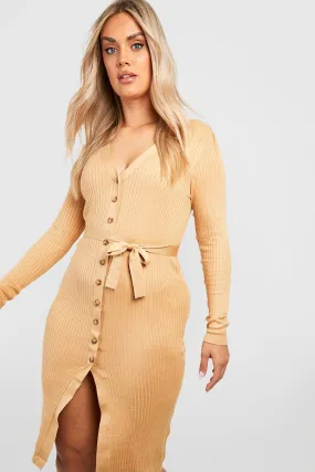 Plus Knitted Belted Midi Sweater Dress