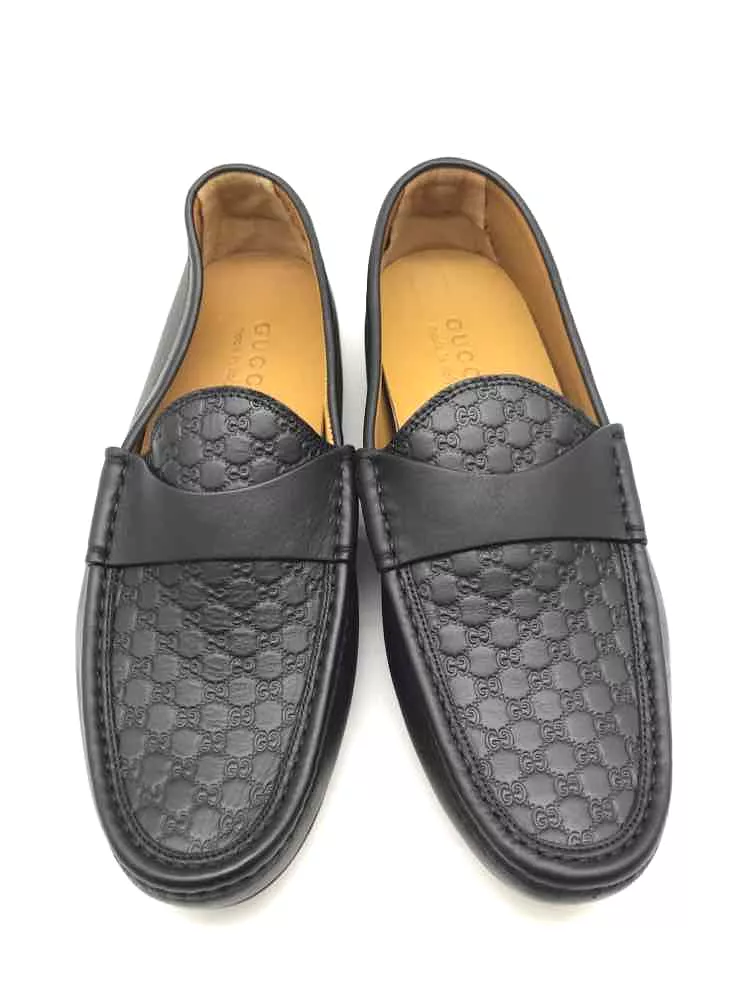 Pre-Owned Gucci Black 7.5 Microguccissima Pattern Leather Dri Men's Loafers