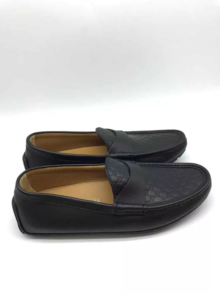 Pre-Owned Gucci Black 7.5 Microguccissima Pattern Leather Dri Men's Loafers