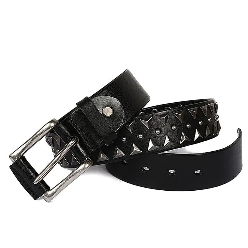 Punk Men's Genuine Leather Heavy Metal Studded Rivet Belt on Clearance