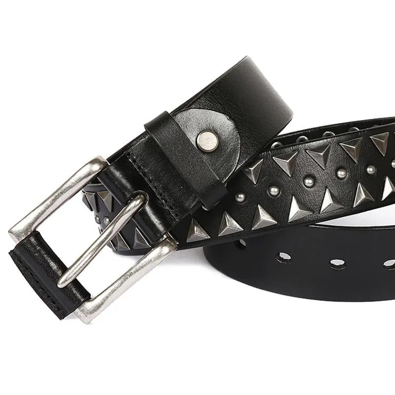 Punk Men's Genuine Leather Heavy Metal Studded Rivet Belt on Clearance