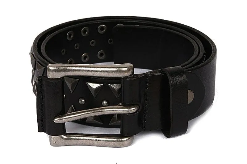 Punk Men's Genuine Leather Heavy Metal Studded Rivet Belt on Clearance