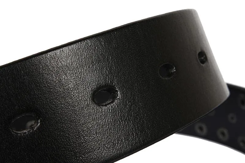 Punk Men's Genuine Leather Heavy Metal Studded Rivet Belt on Clearance