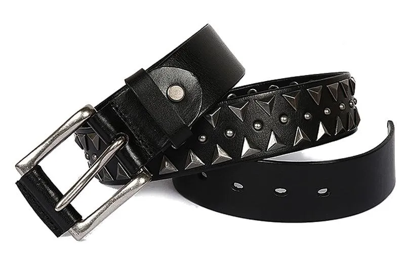 Punk Men's Genuine Leather Heavy Metal Studded Rivet Belt on Clearance