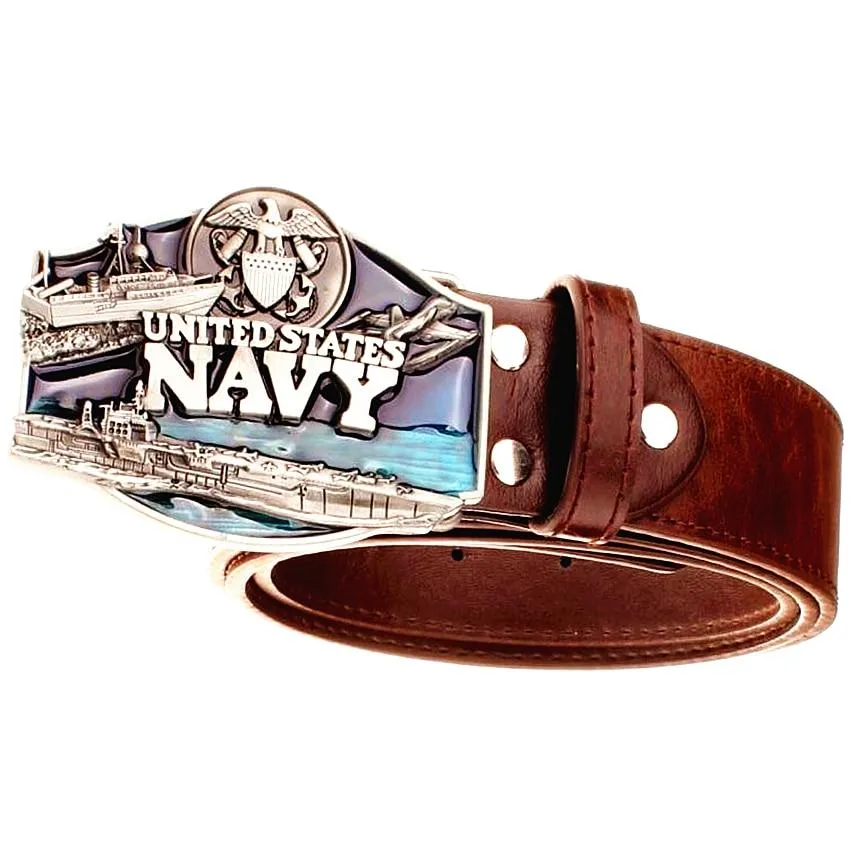 Punk Style Synthetic Leather American Navy Buckle Belt for Men and Women