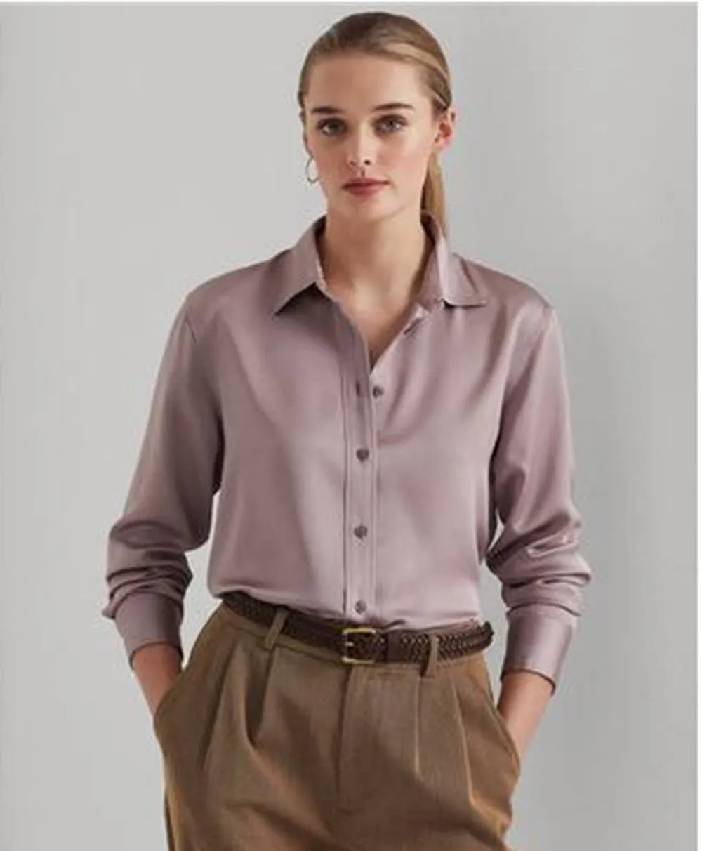 Ralph Lauren Women's Buttoned Satin Charmeuse Shirt Purple Size Medium