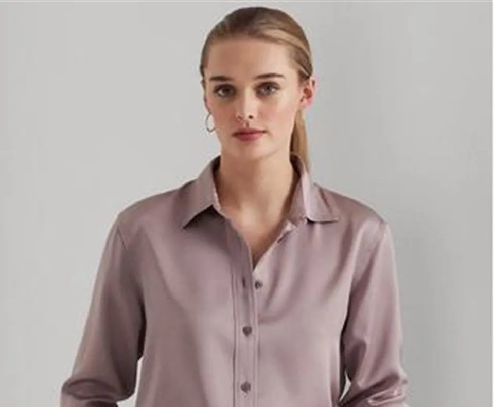 Ralph Lauren Women's Buttoned Satin Charmeuse Shirt Purple Size Medium