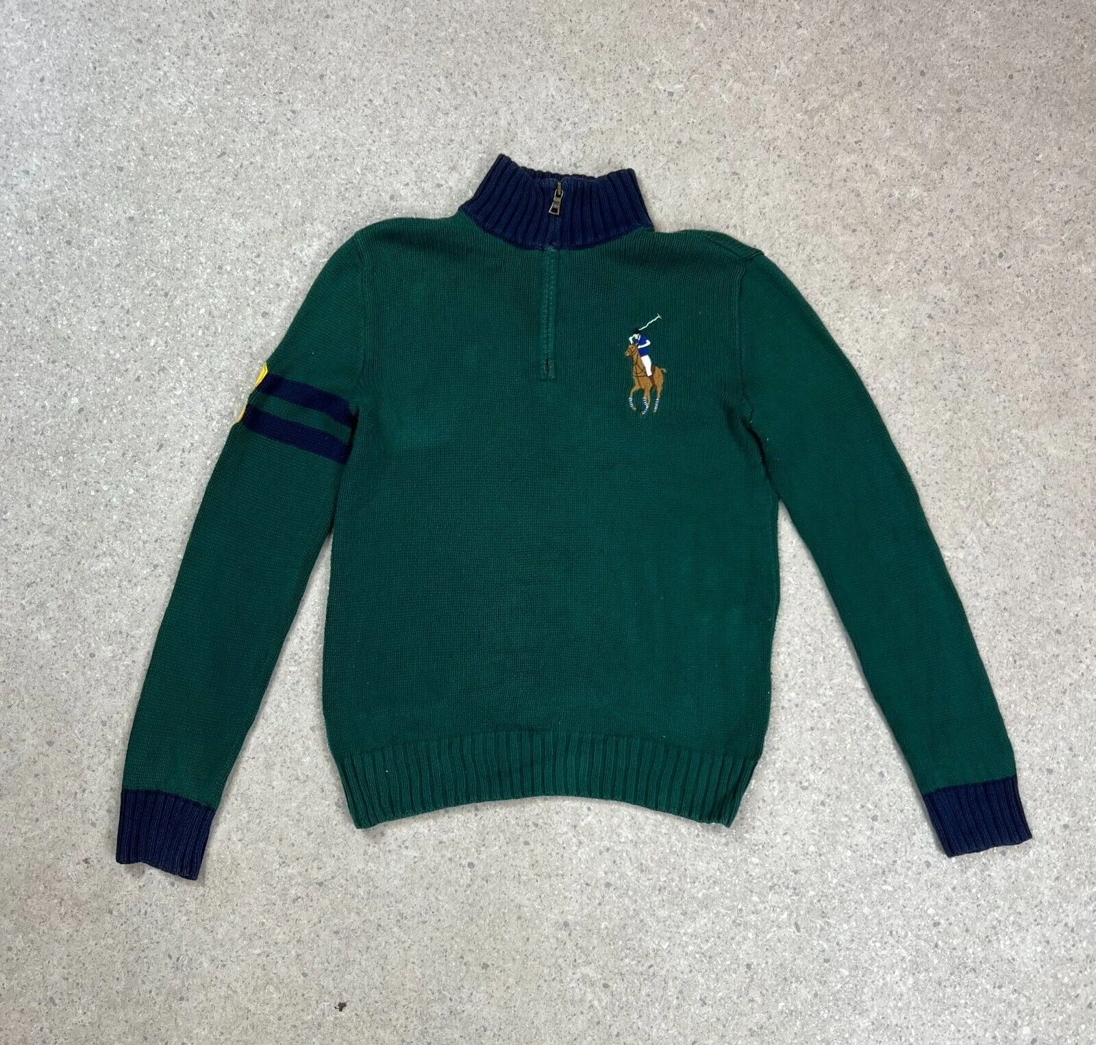 Ralph Lauren Womens Jumper Large Green 1/4 Zip Sweater Pullover Logo