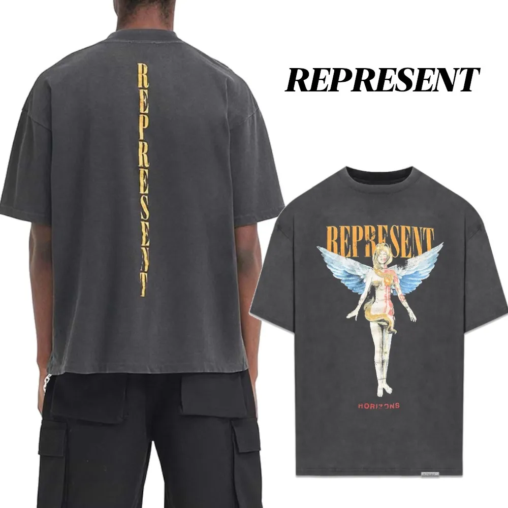 REPRESENT  |Crew Neck Blended Fabrics Street Style Plain Cotton