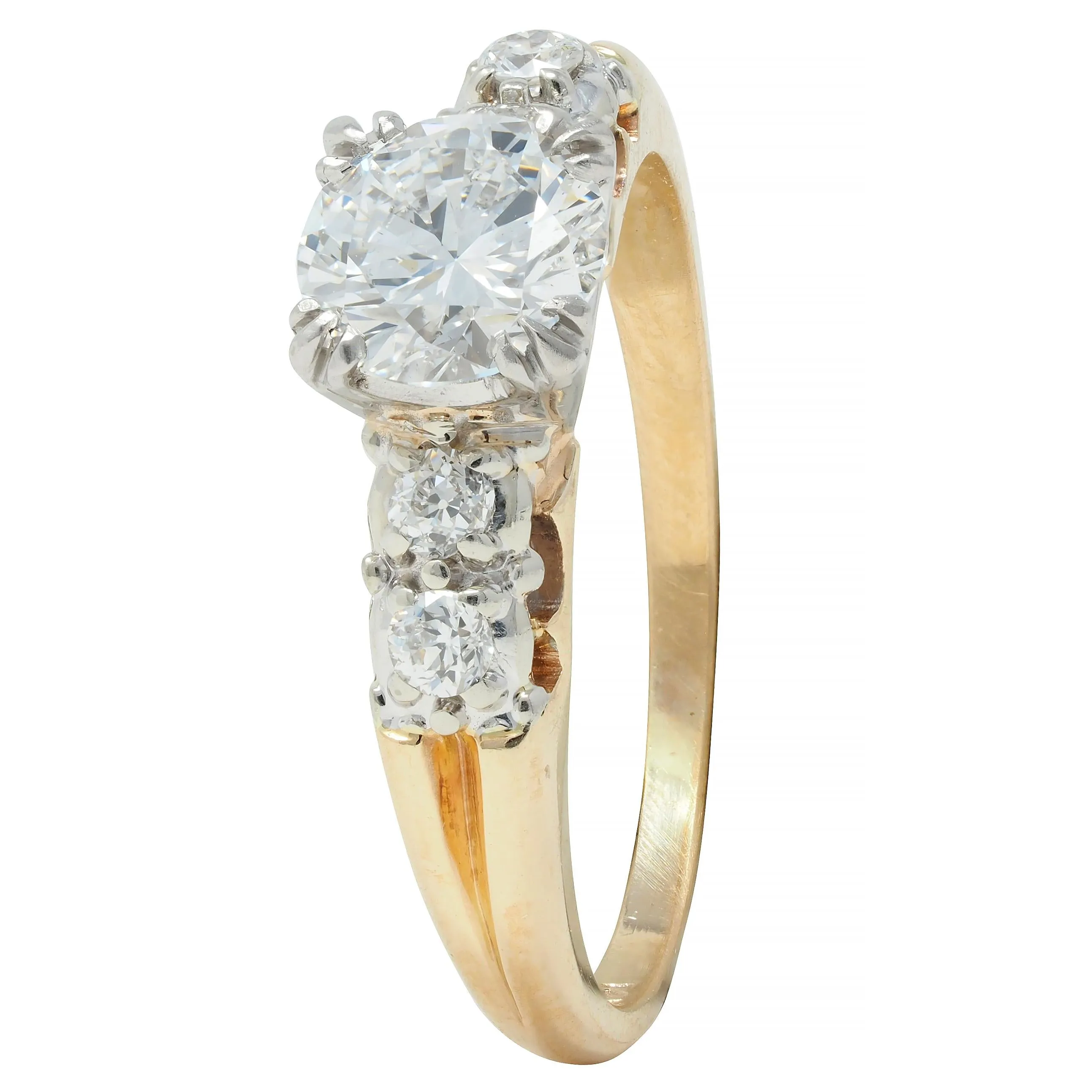 Retro 0.91 CTW Transitional Cut Diamond Five Stone Platinum 14 Karat Gold Vintage Engagement Ring