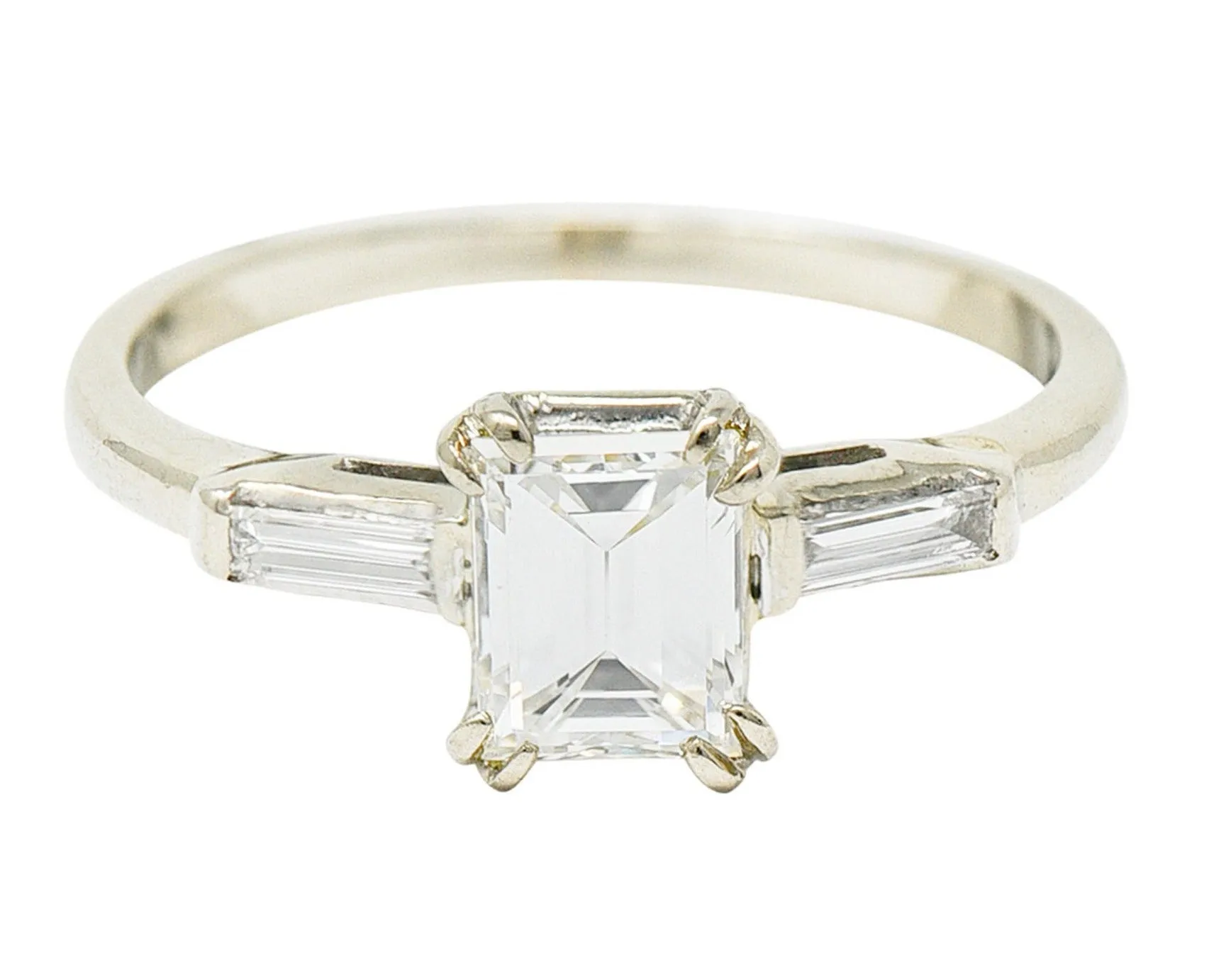 Retro 1.14 CTW Emerald Cut Diamond 14 Karat White Gold Engagement Ring