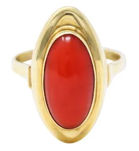 Retro Coral Cabochon 8 Karat Yellow Gold Gemstone Ring