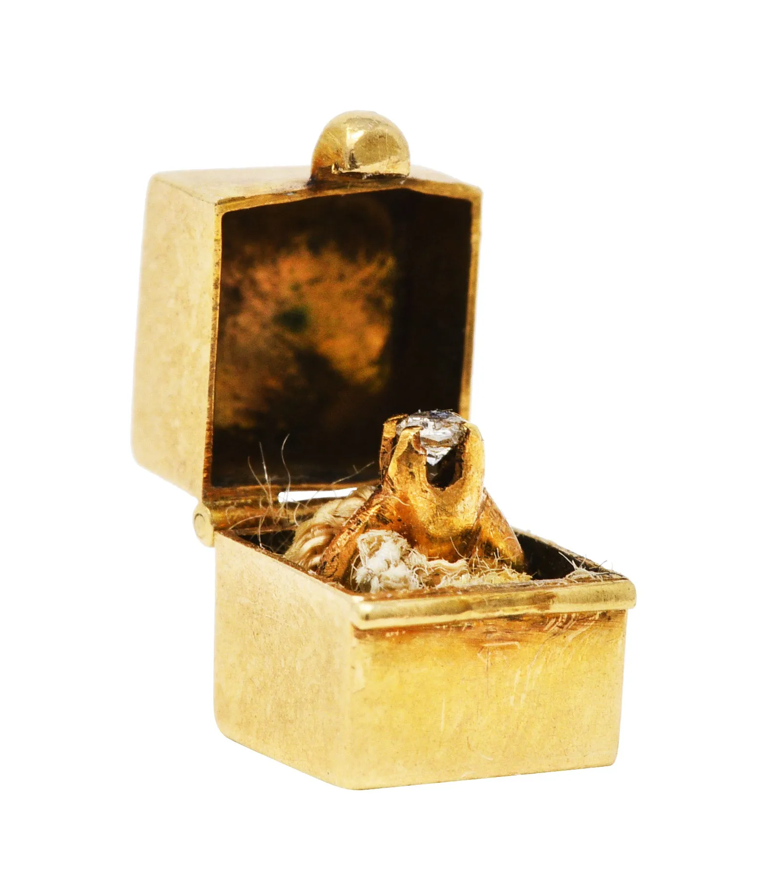 Retro Diamond 14 Karat Gold Marriage Ring Box Charm