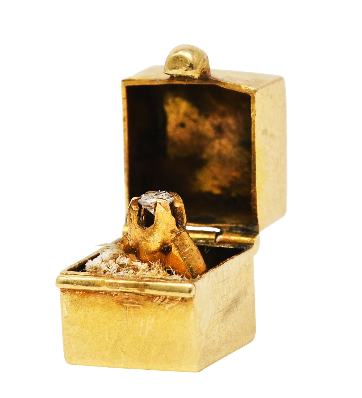 Retro Diamond 14 Karat Gold Marriage Ring Box Charm