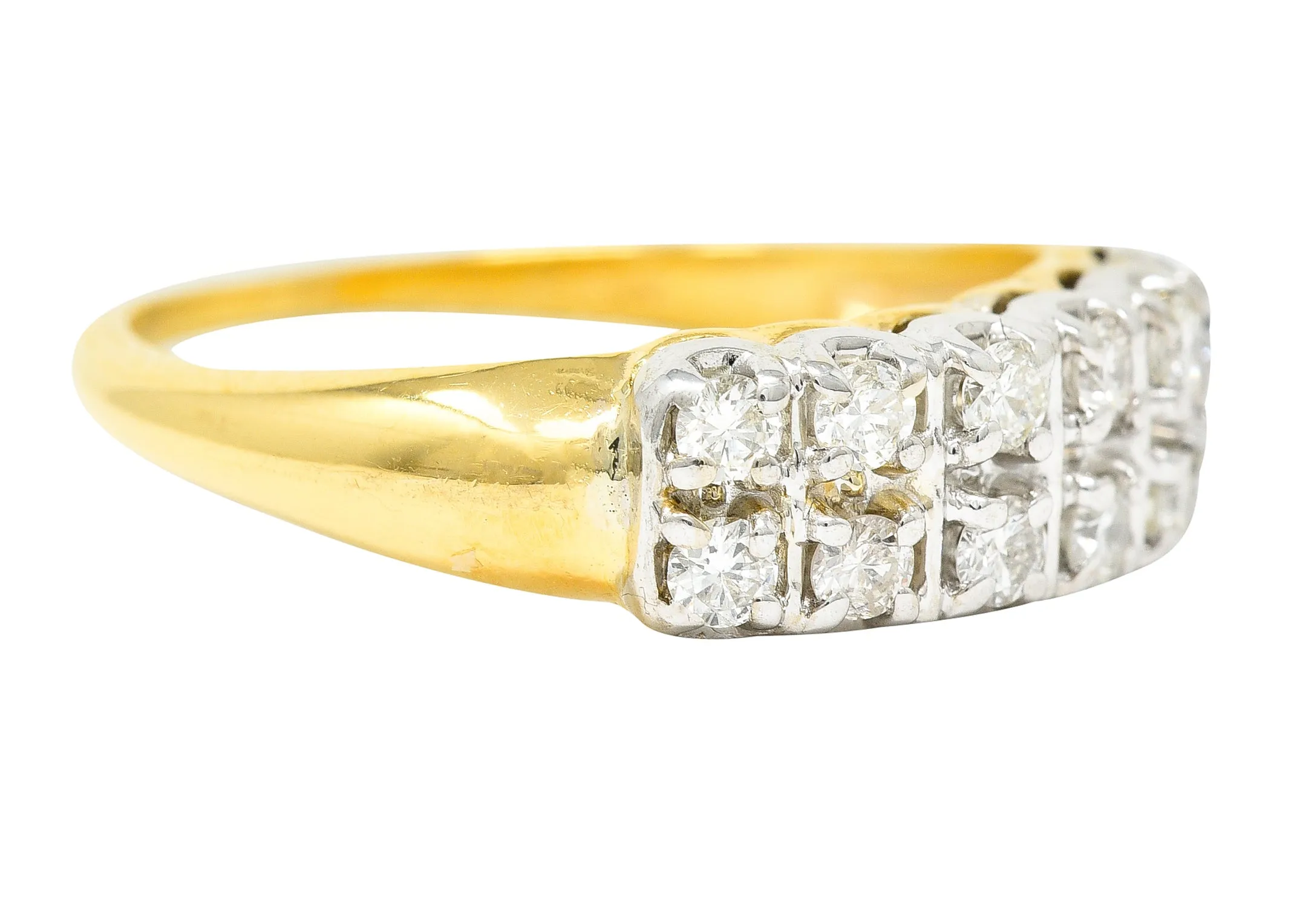 Retro Diamond 14 Karat Two-Tone Double Row Vintage Band Ring