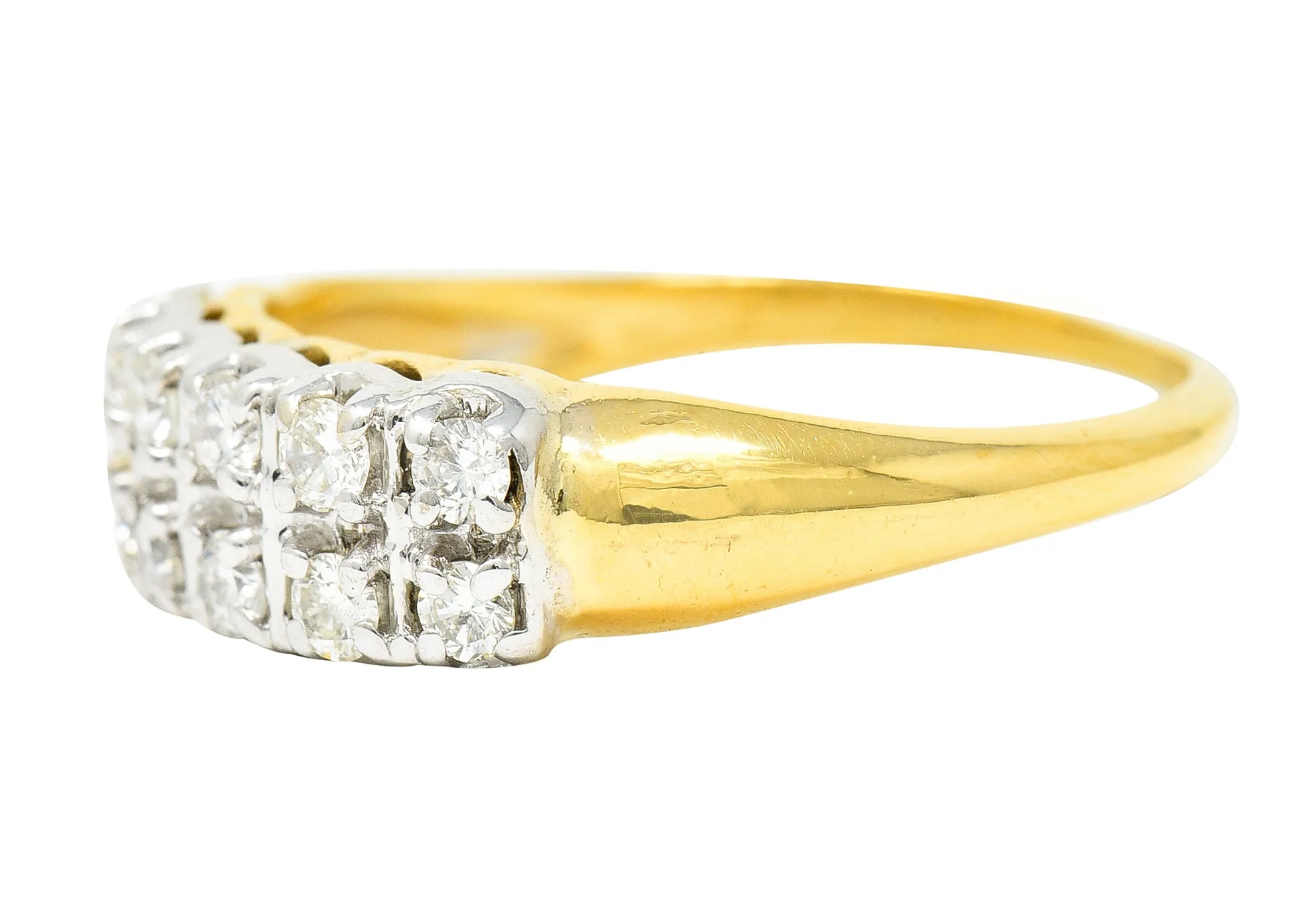 Retro Diamond 14 Karat Two-Tone Double Row Vintage Band Ring