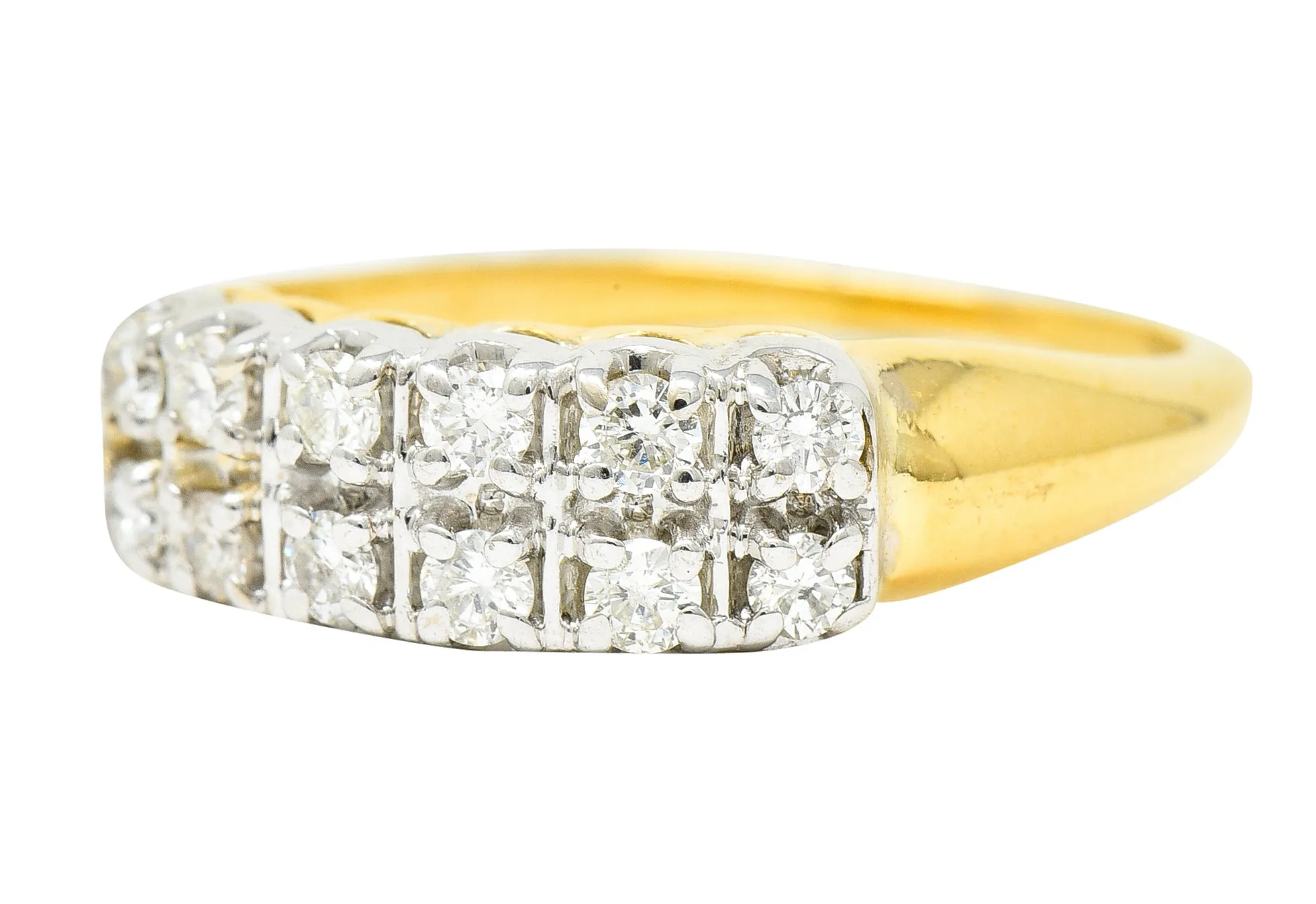 Retro Diamond 14 Karat Two-Tone Double Row Vintage Band Ring