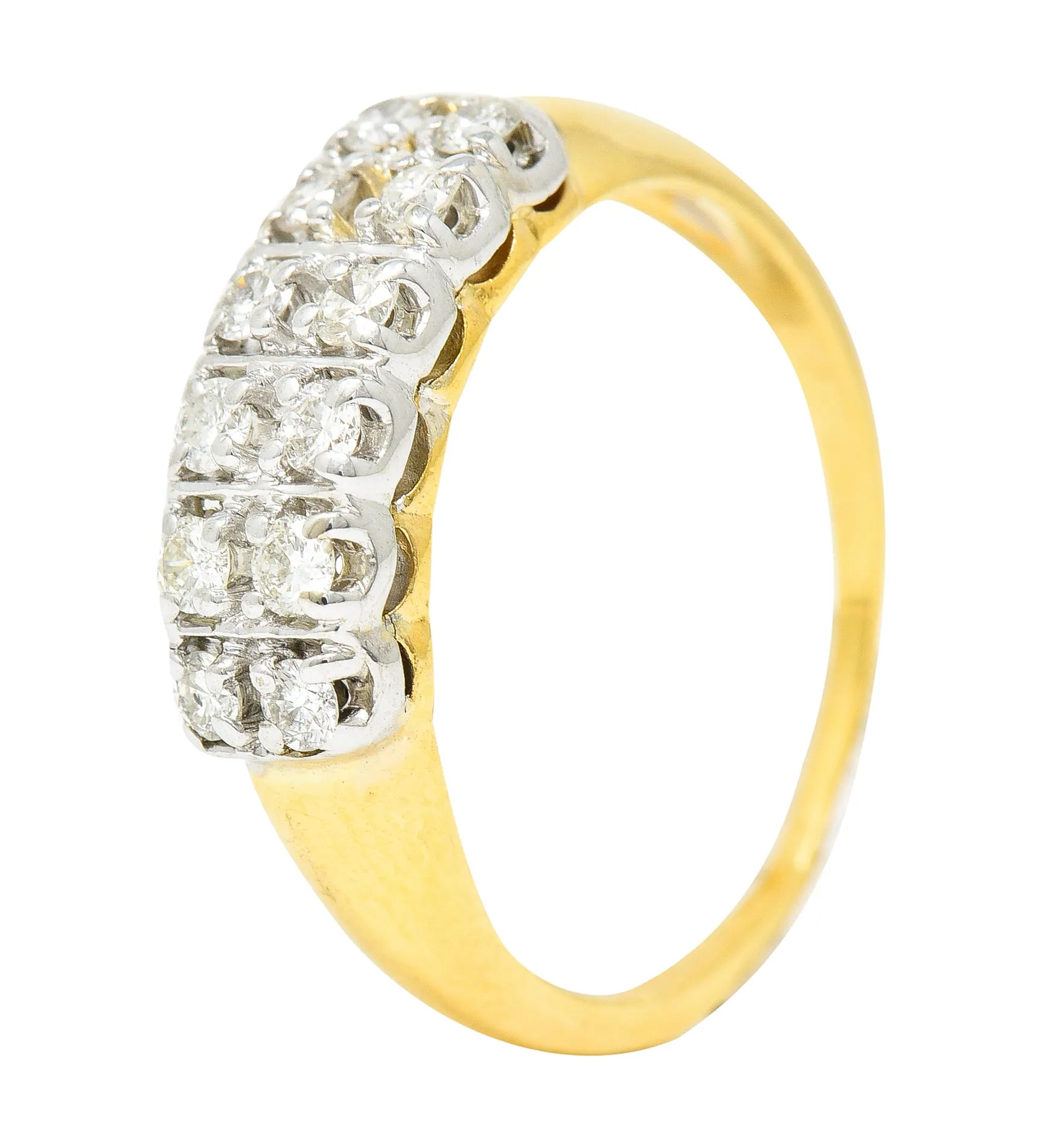 Retro Diamond 14 Karat Two-Tone Double Row Vintage Band Ring