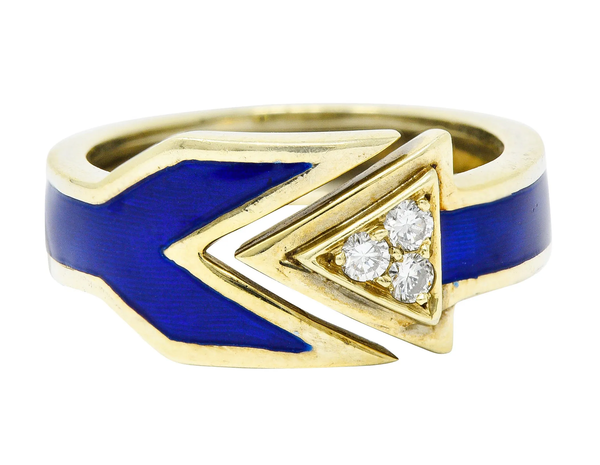 Retro Diamond Enamel 14 Karat Gold Arrow Band Ring