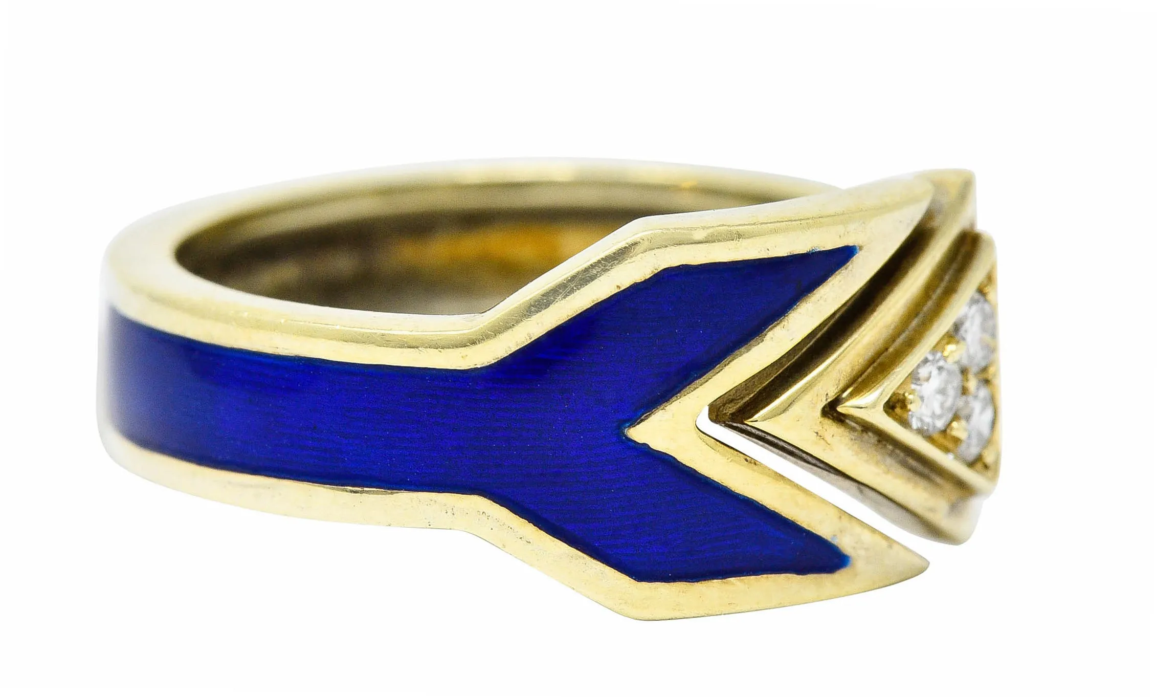 Retro Diamond Enamel 14 Karat Gold Arrow Band Ring