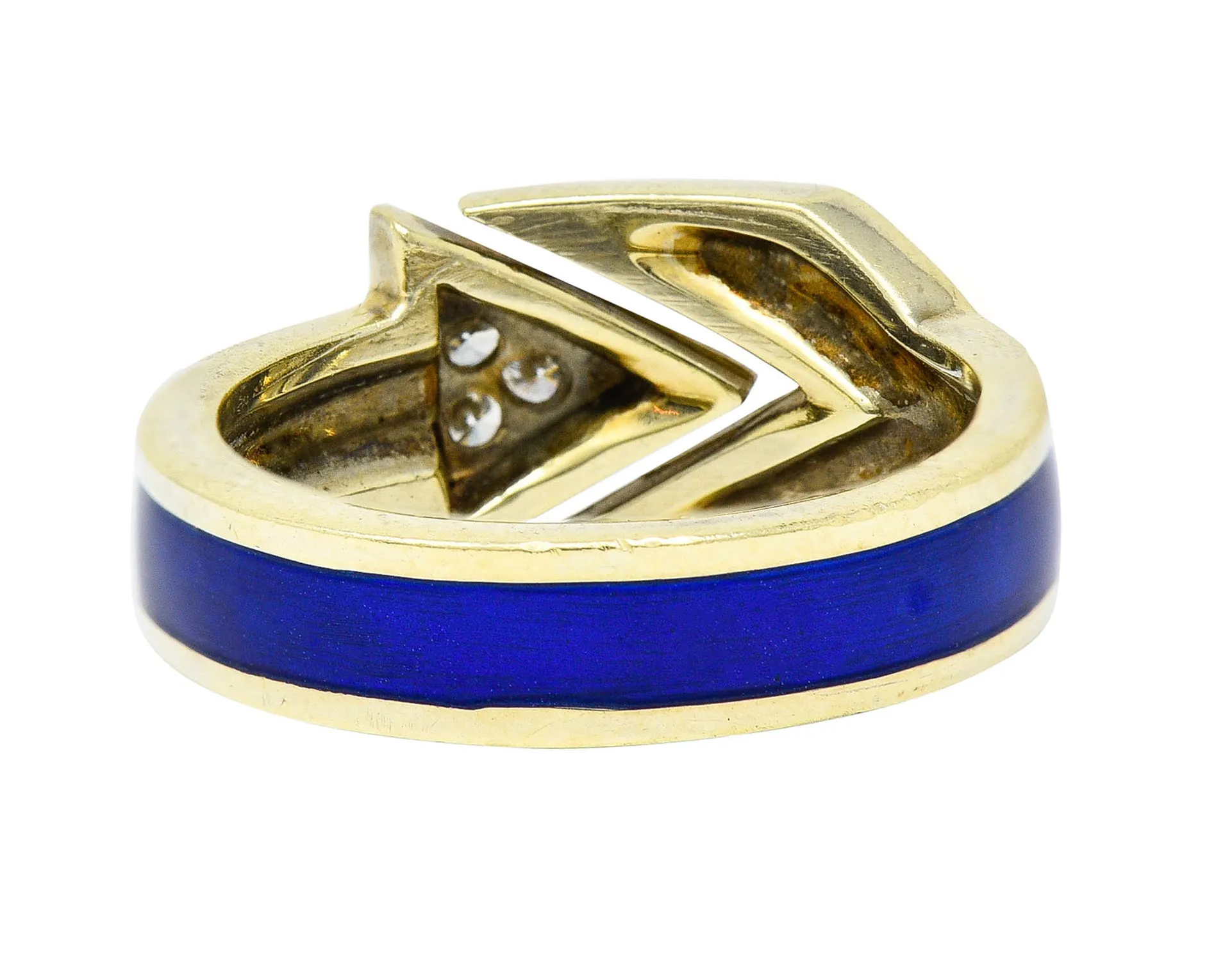 Retro Diamond Enamel 14 Karat Gold Arrow Band Ring