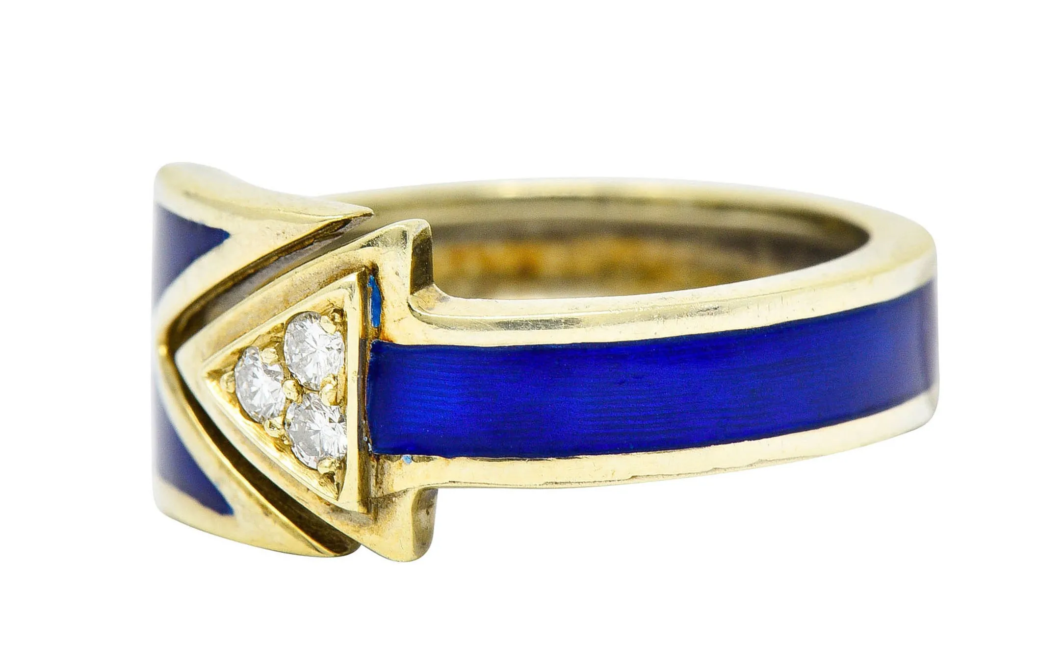 Retro Diamond Enamel 14 Karat Gold Arrow Band Ring