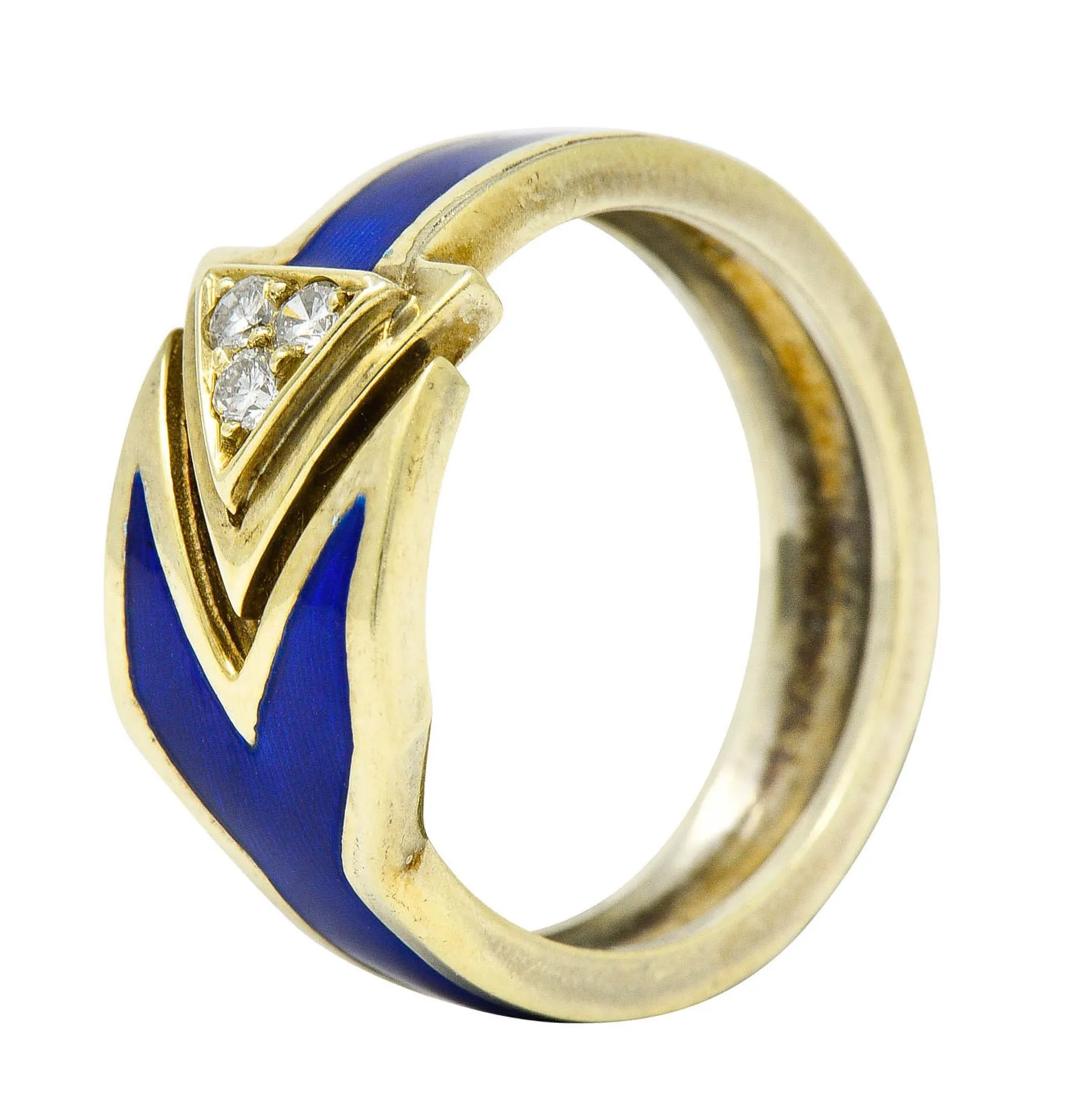 Retro Diamond Enamel 14 Karat Gold Arrow Band Ring