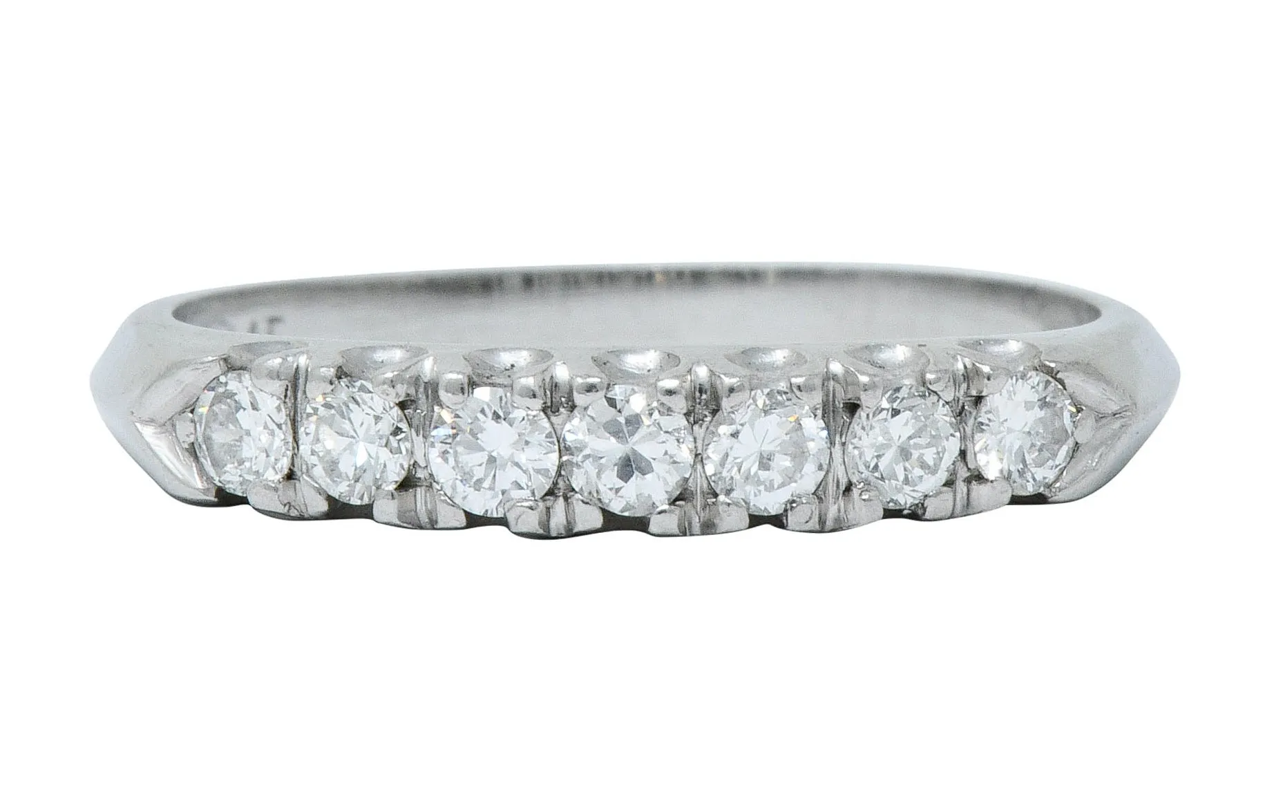 Retro Diamond Platinum Fishtail Anniversary Band Ring