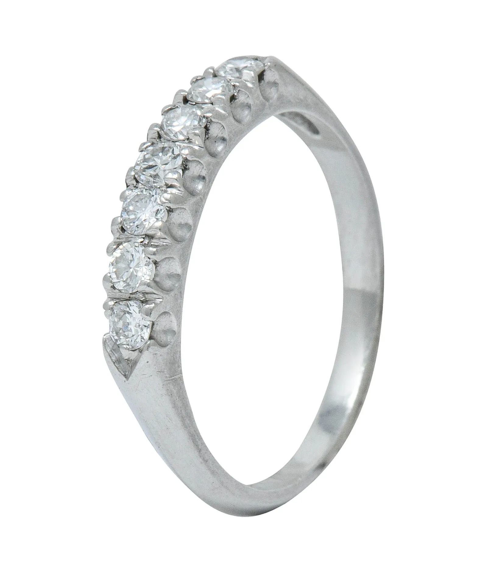 Retro Diamond Platinum Fishtail Anniversary Band Ring