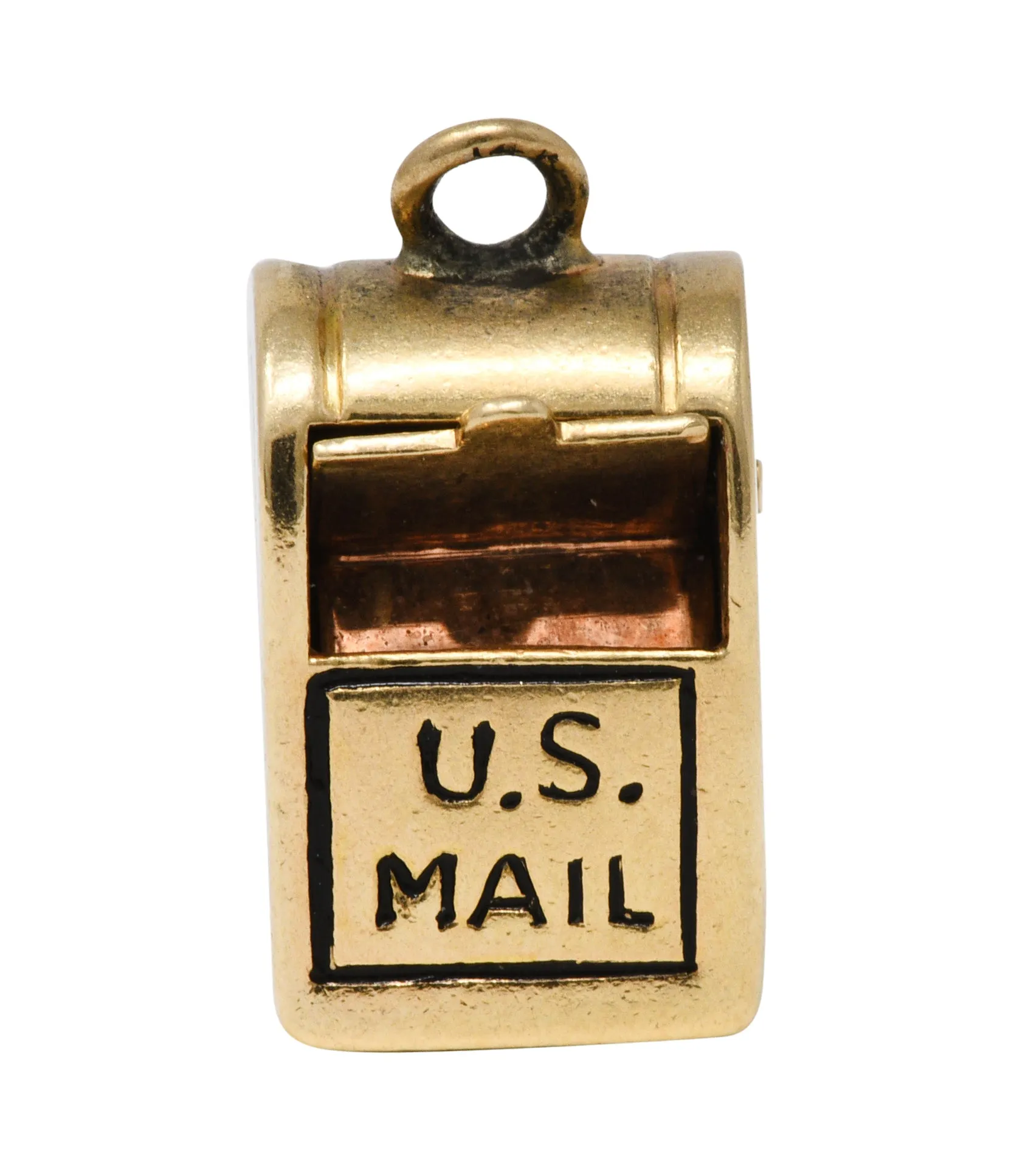 Retro Enamel 14 Karat Gold Love Letter Mailbox Charm