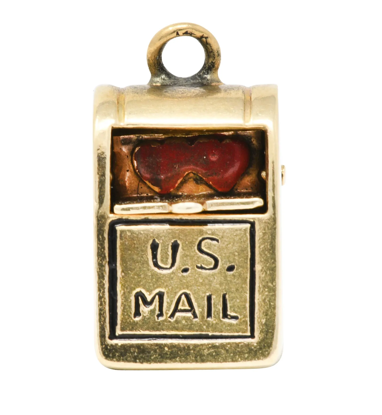 Retro Enamel 14 Karat Gold Love Letter Mailbox Charm