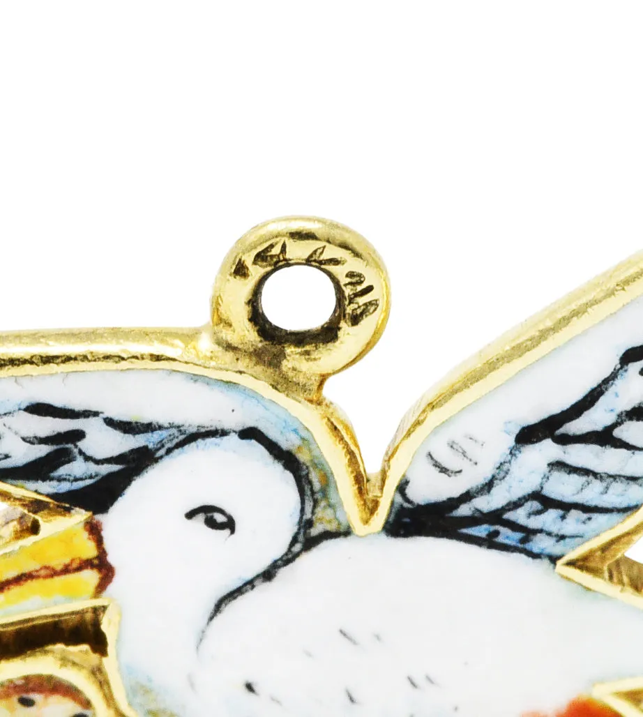 Retro Enamel 14 Karat Gold Stork Delivery Charm