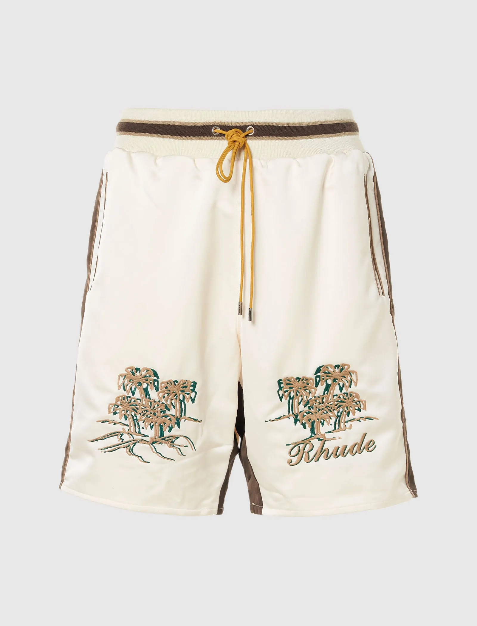 RHUDE SATIN SOUVENIR SHORT   IVORY/BROWN