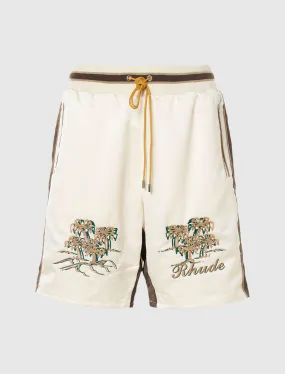 RHUDE SATIN SOUVENIR SHORT   IVORY/BROWN