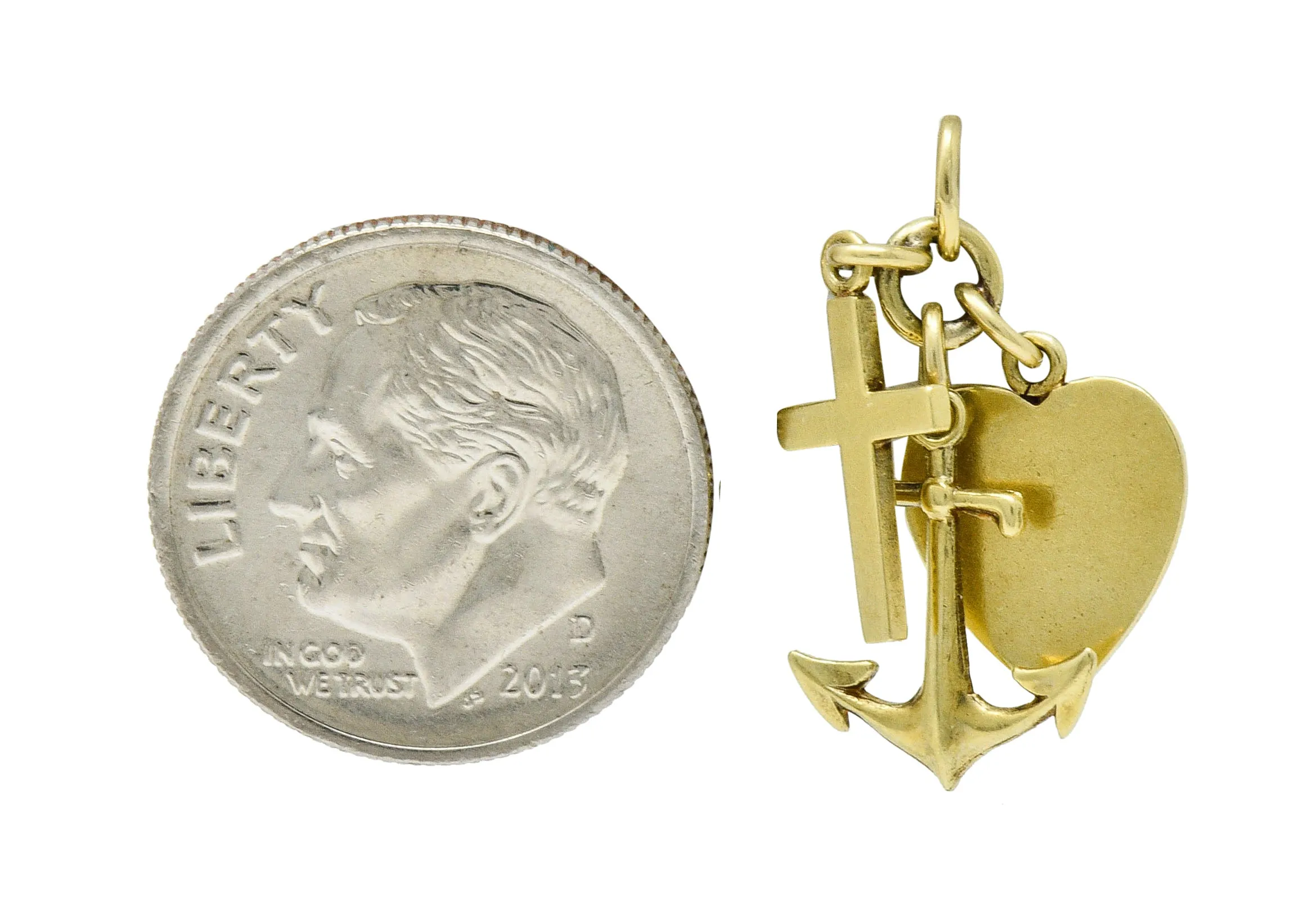 Richardson Mfg. Retro 14 Karat Gold Faith Hope & Love Charm