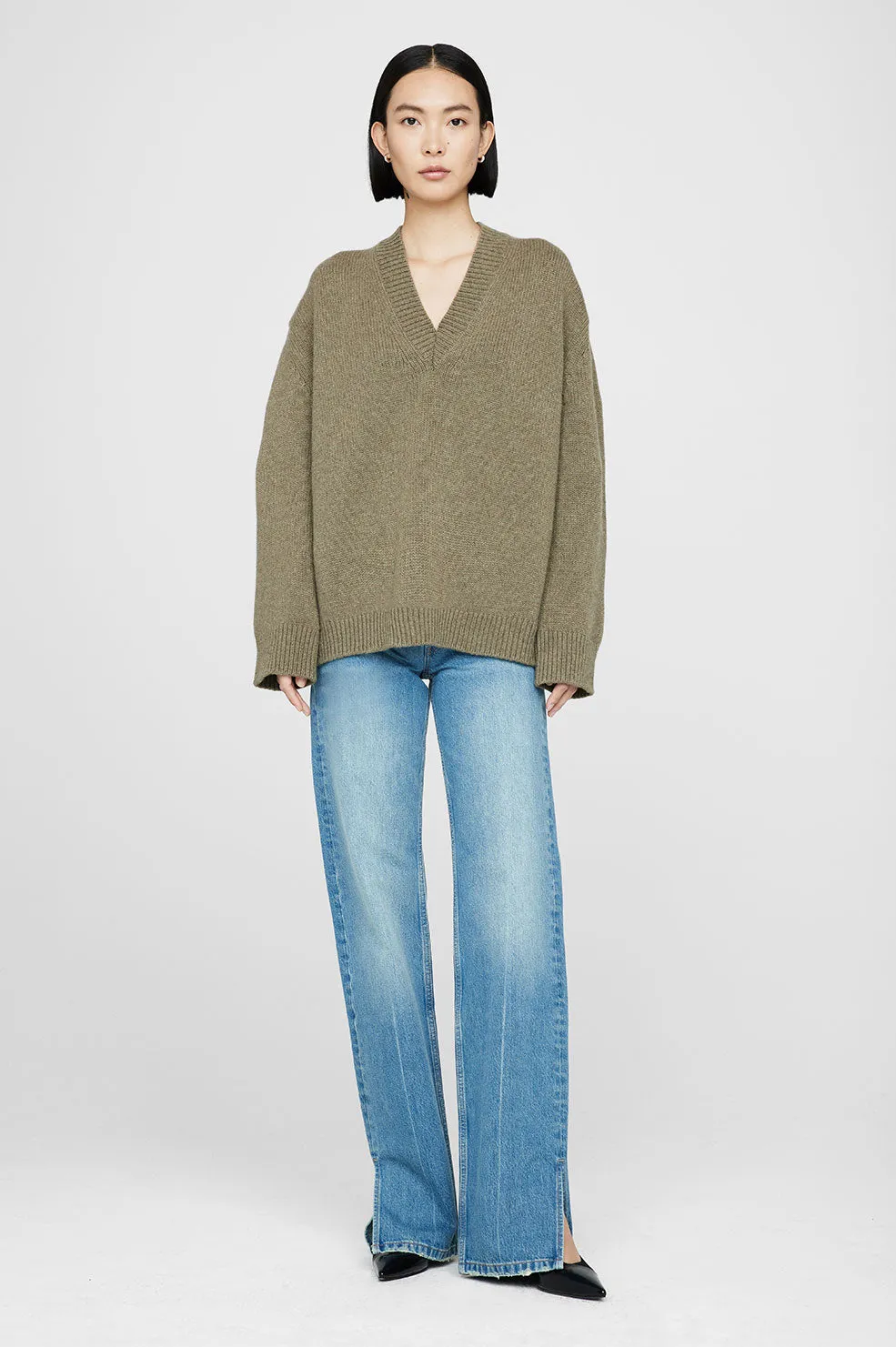 Rosie V Neck Sweater - Olive